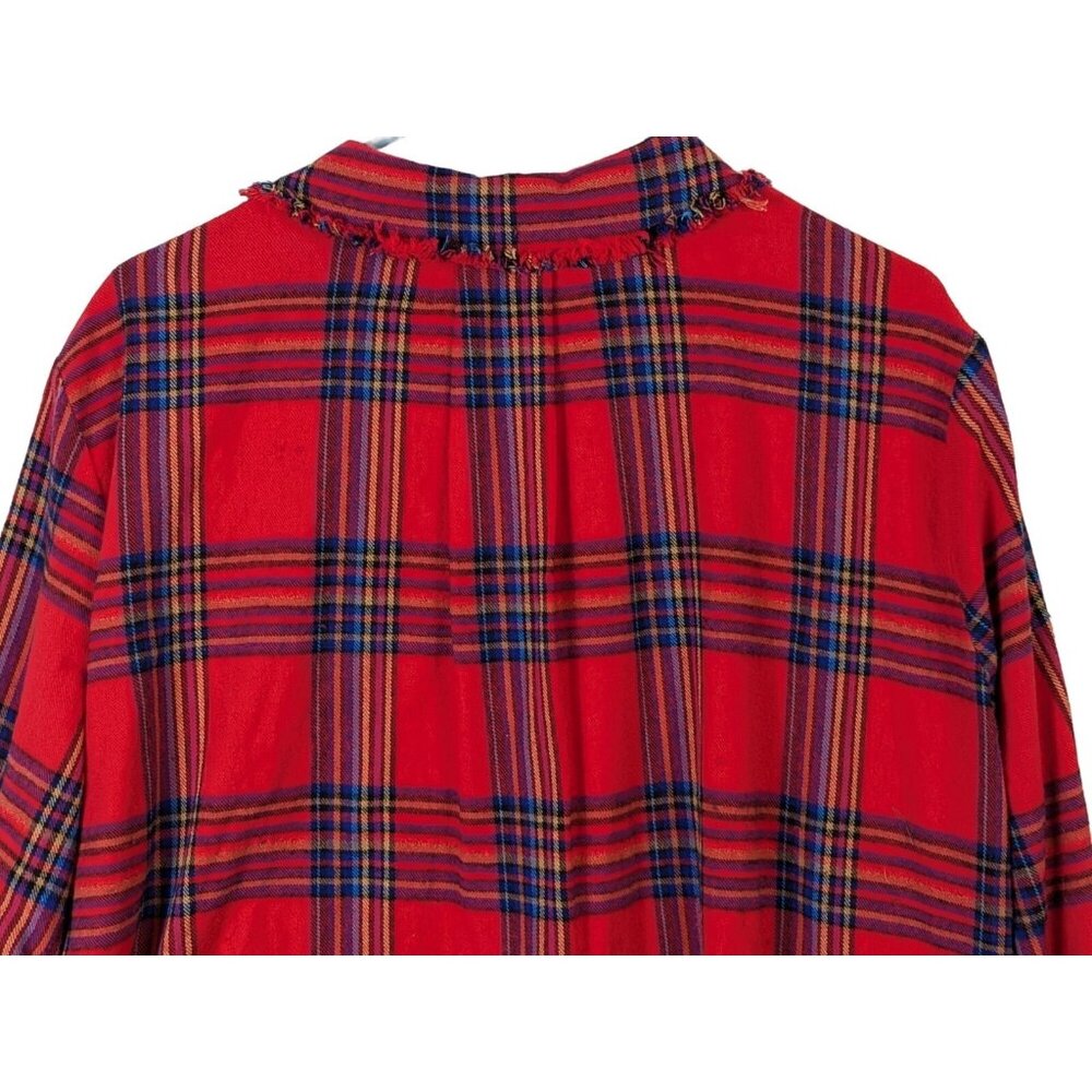 Jaded Gypsy Women size S/M Button Front Flannel Shirt Red Plaid Fringe Hippie - Picture 10 of 12